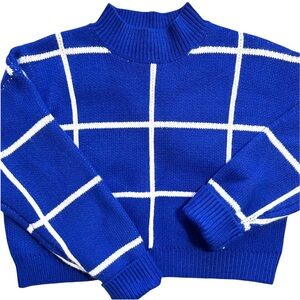 Royal Blue Windowpane Knit Sweater